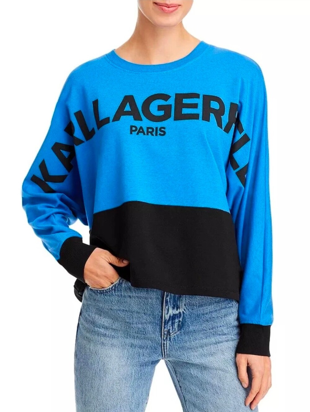 EUC Karl Lagerfeld Paris Colorblock Wrap Logo Sweatshirt Top Size Large MSRP $80